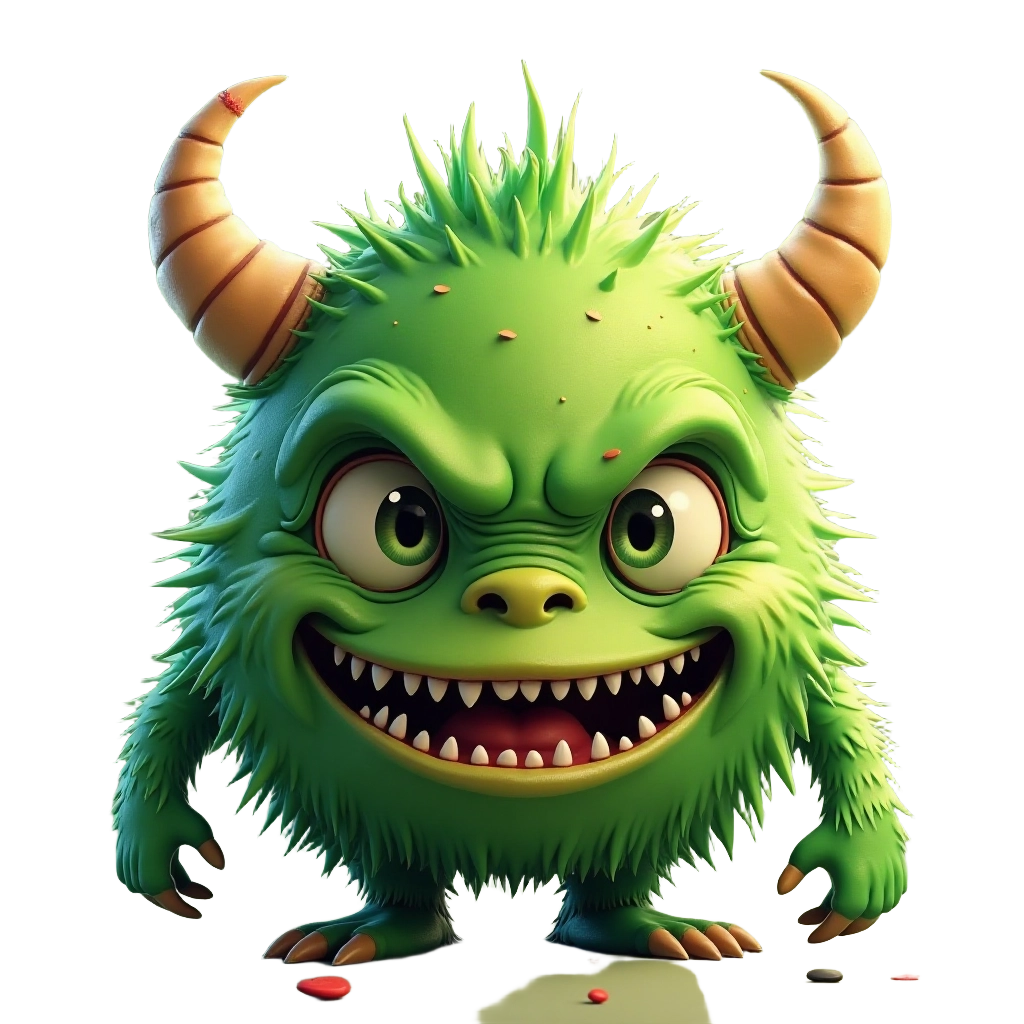 Furry Green Monster with Horns